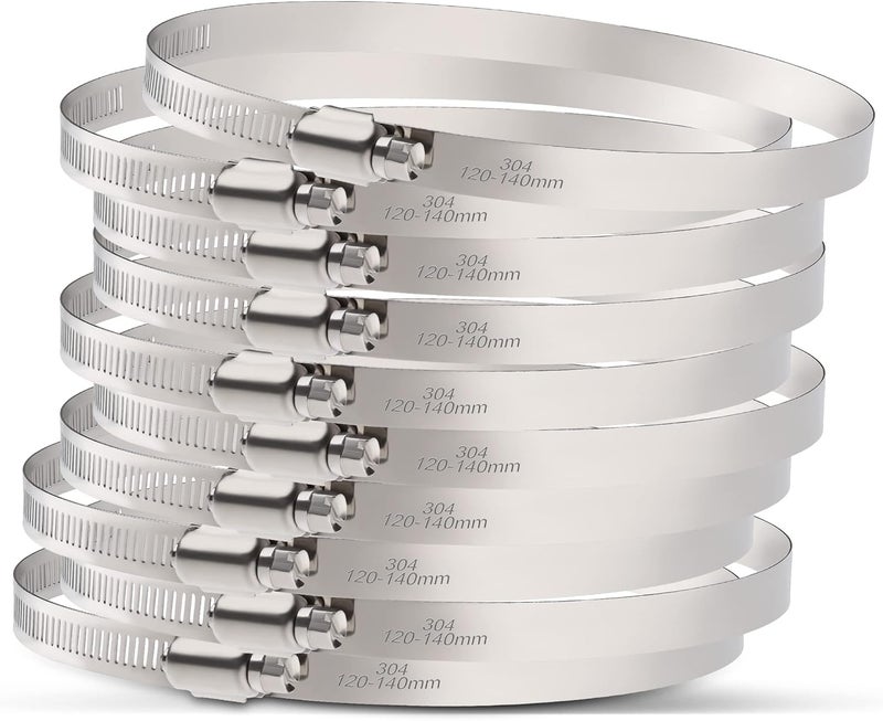 ORU Large Hose Clamps, 10 Pack 5 Inch Stainless Steel Hose Clamps Adjustable from 4-23/32"-5-1/2"/120-140mm, Metal Worm Gear Duct Clamp for Air Ducting, Dryer Vent Hose, Fuel Line, Automotive - Image 1